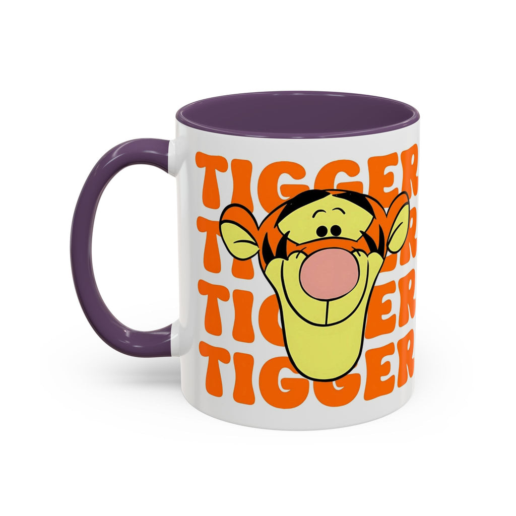 Tigger Coffee Mug — Cute Tigger Face with Retro Orange Text (11/15oz Accent Mug)