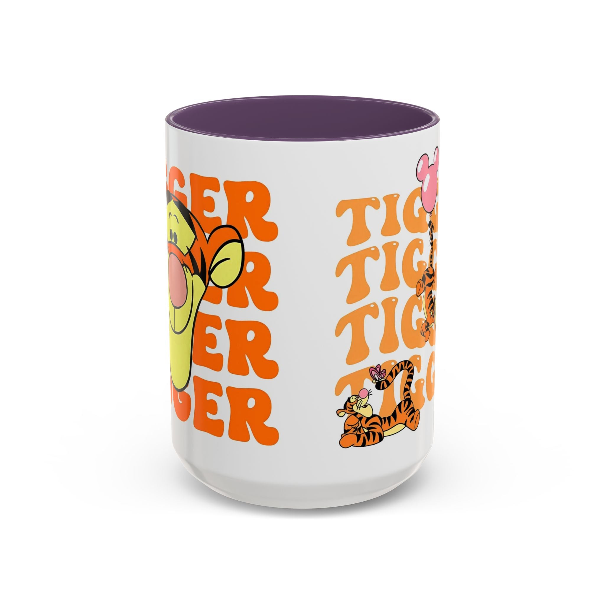 Tigger Coffee Mug — Cute Tigger Face with Retro Orange Text (11/15oz Accent Mug)