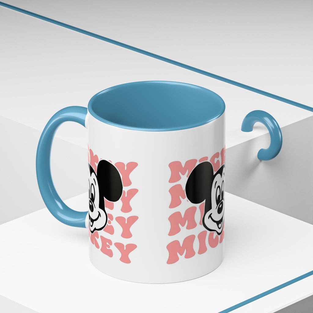 Retro Cartoon Character Coffee Mug – Vintage Face & Repeating Text Accent