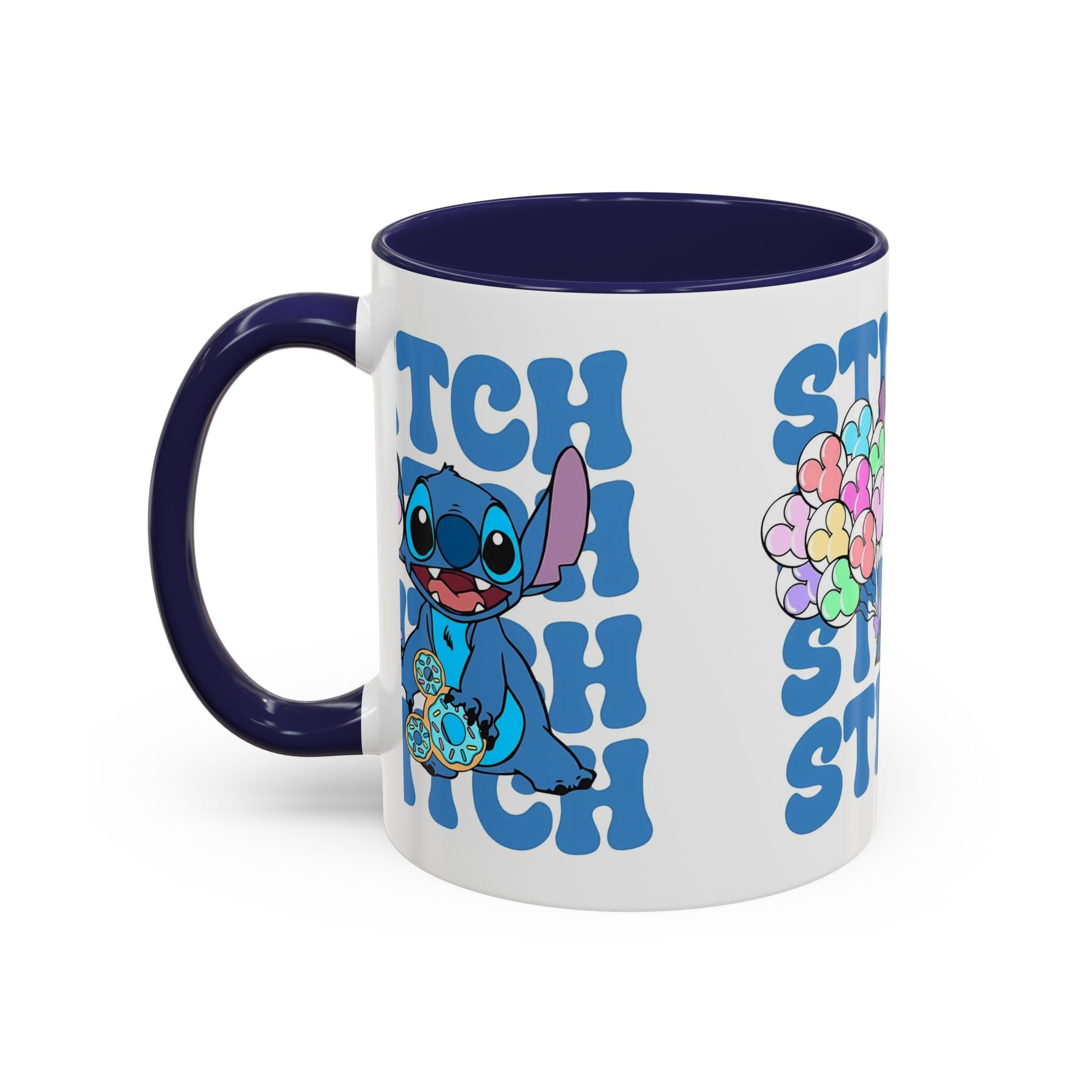 Stitch Holding Heart Balloons Accent Coffee Mug — Cute Disney Lilo & Stitch Gift (11/15oz)