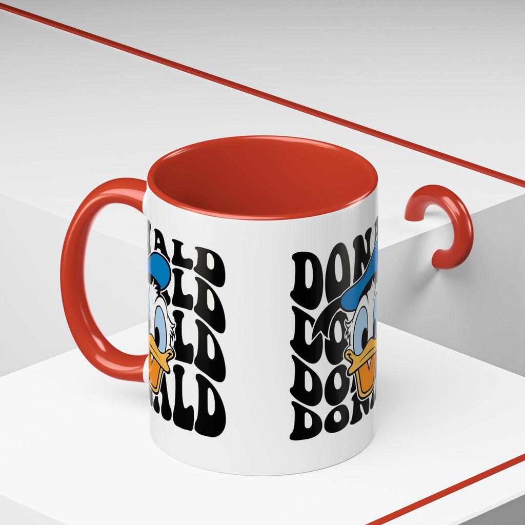 Donald Duck Accent Coffee Mug — Retro Character Face & Repeating "Donald" Text, 11/15oz