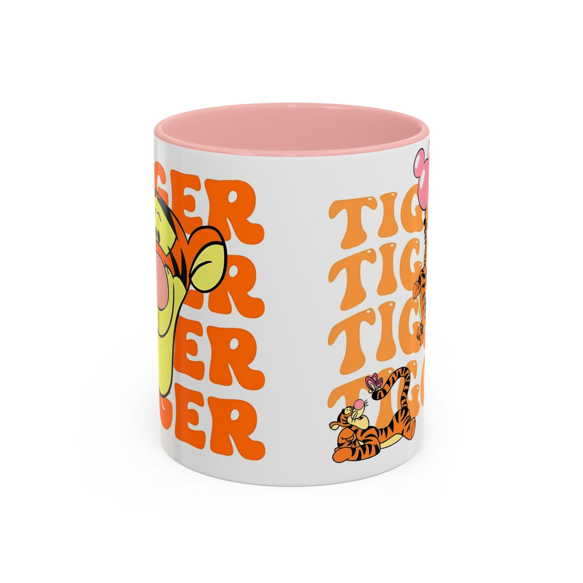 Tigger Coffee Mug — Cute Tigger Face with Retro Orange Text (11/15oz Accent Mug)