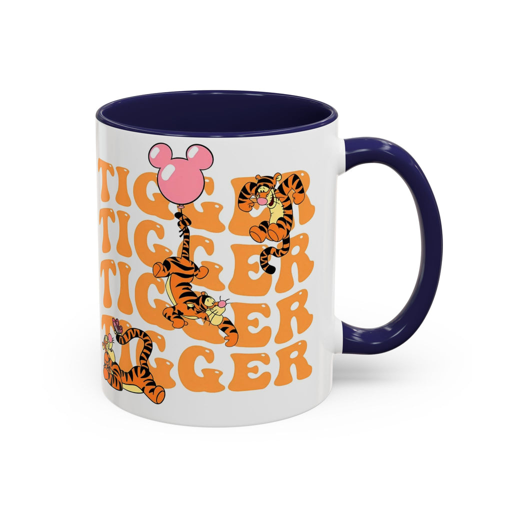 Tigger Coffee Mug — Cute Tigger Face with Retro Orange Text (11/15oz Accent Mug)