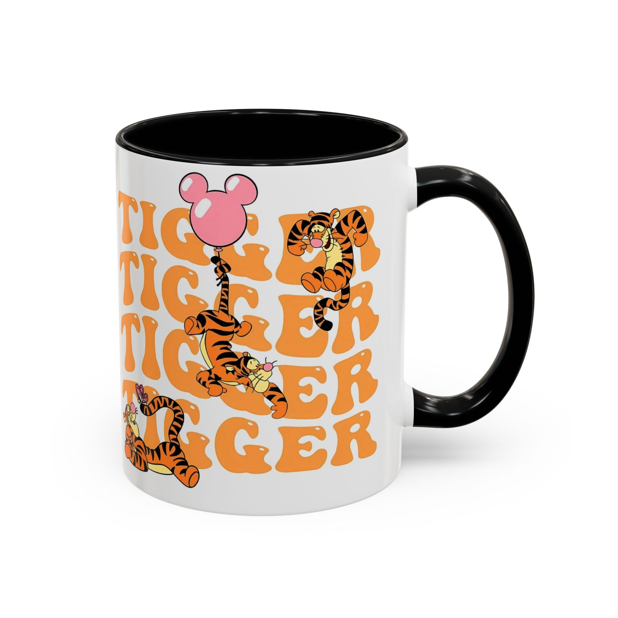 Tigger Coffee Mug — Cute Tigger Face with Retro Orange Text (11/15oz Accent Mug)