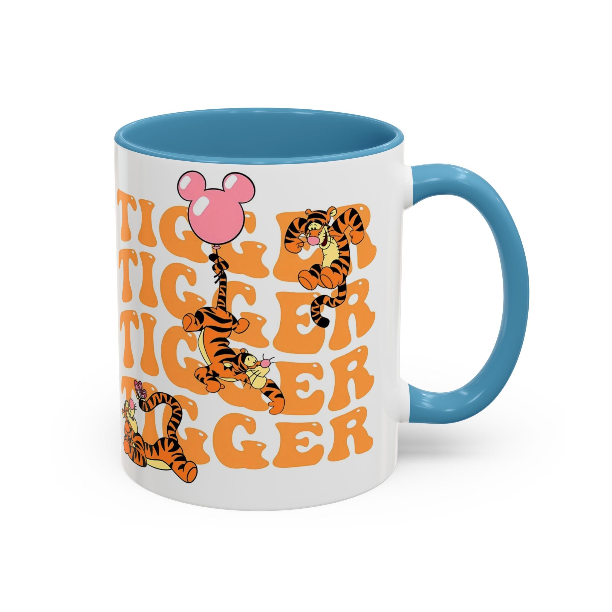 Tigger Coffee Mug — Cute Tigger Face with Retro Orange Text (11/15oz Accent Mug)