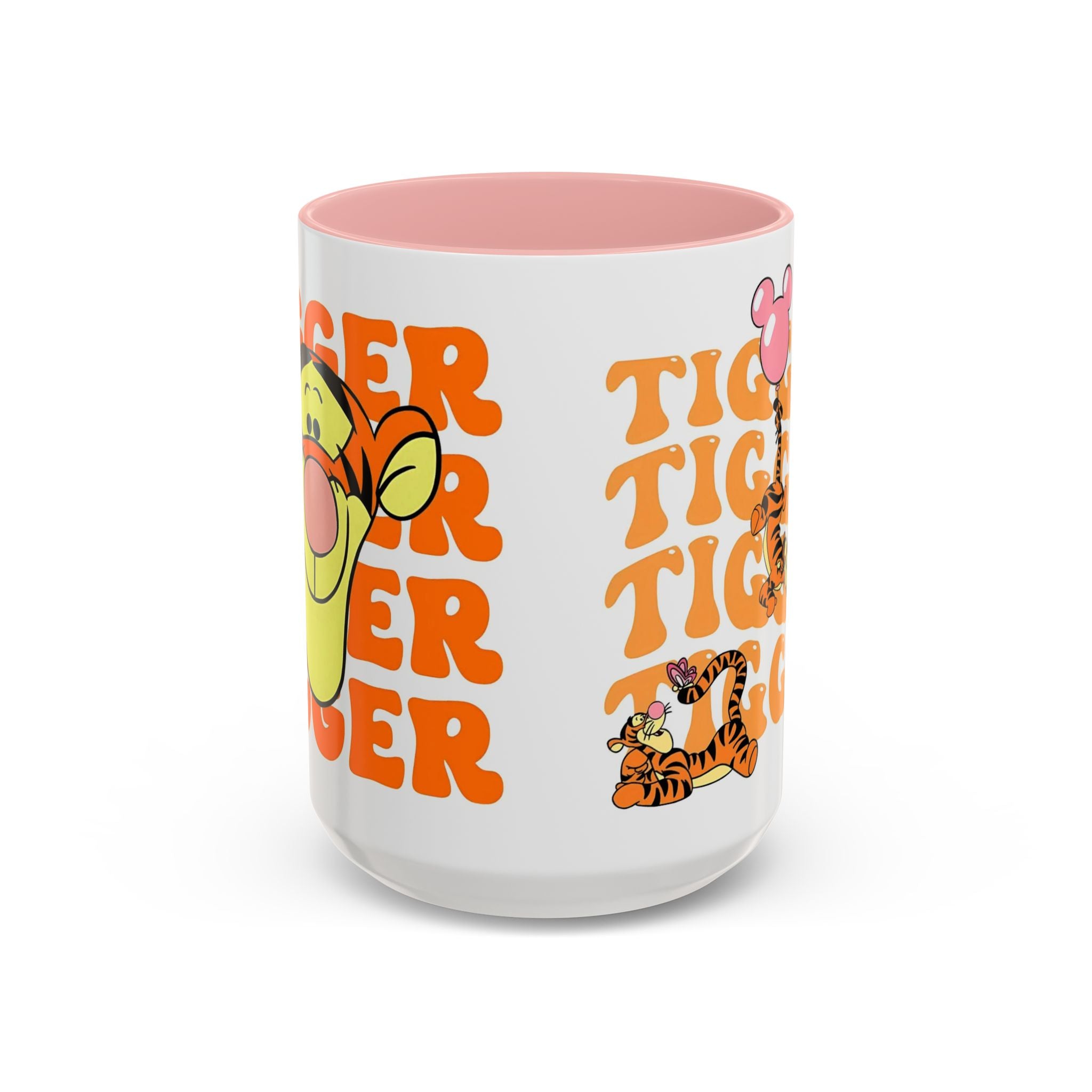 Tigger Coffee Mug — Cute Tigger Face with Retro Orange Text (11/15oz Accent Mug)