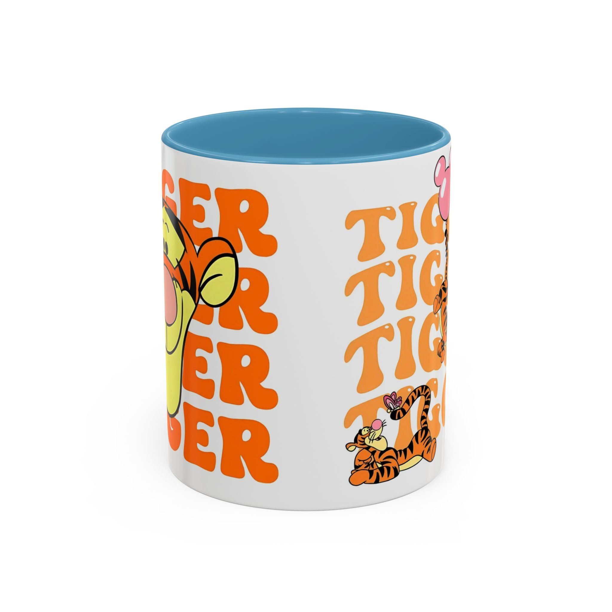 Tigger Coffee Mug — Cute Tigger Face with Retro Orange Text (11/15oz Accent Mug)