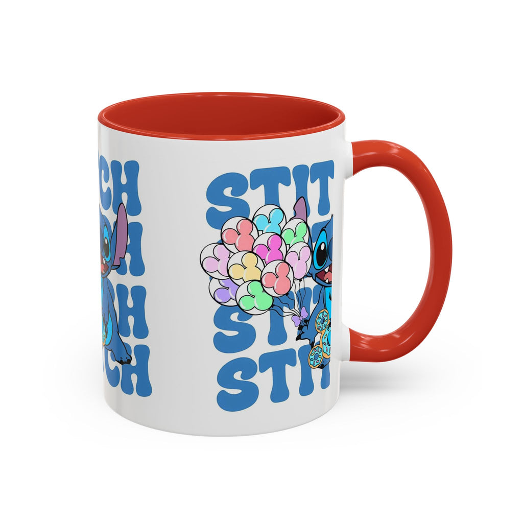 Stitch Holding Heart Balloons Accent Coffee Mug — Cute Disney Lilo & Stitch Gift (11/15oz)