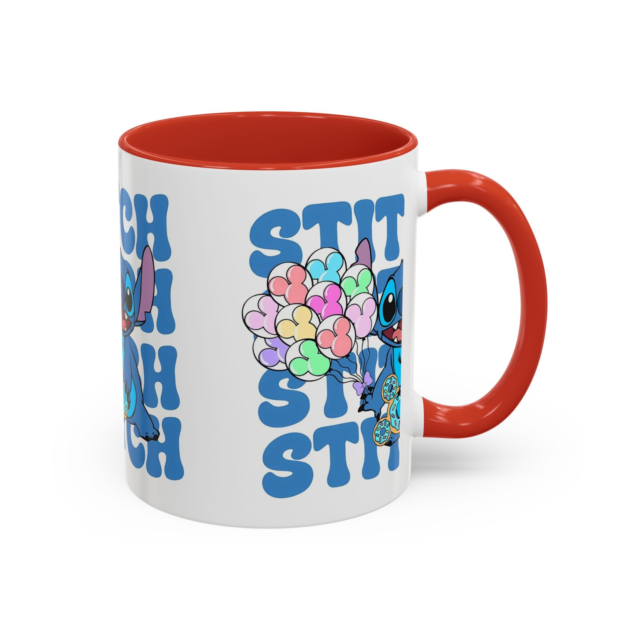 Stitch Holding Heart Balloons Accent Coffee Mug — Cute Disney Lilo & Stitch Gift (11/15oz)