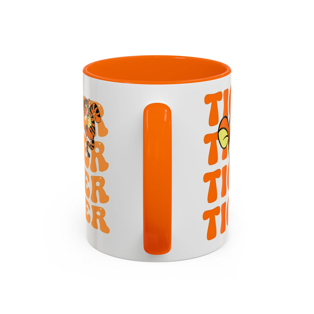 Tigger Coffee Mug — Cute Tigger Face with Retro Orange Text (11/15oz Accent Mug)