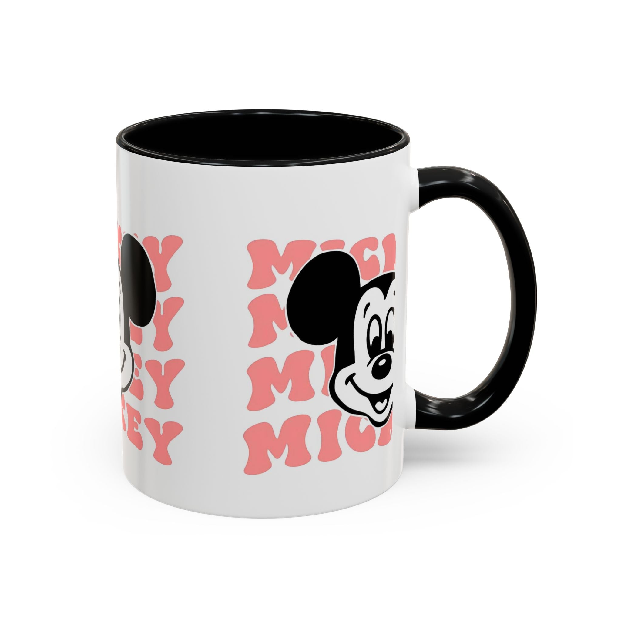 Retro Cartoon Character Coffee Mug – Vintage Face & Repeating Text Accent