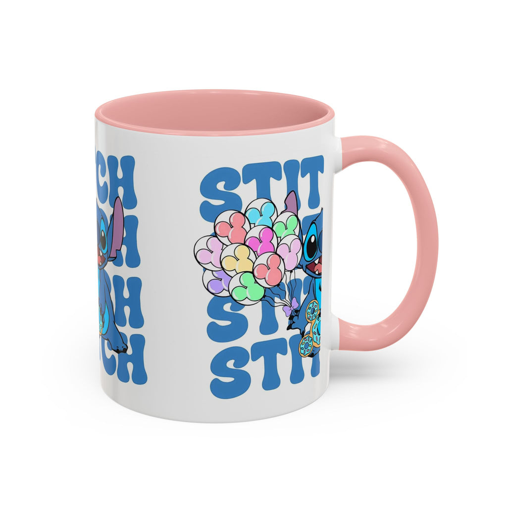 Stitch Holding Heart Balloons Accent Coffee Mug — Cute Disney Lilo & Stitch Gift (11/15oz)