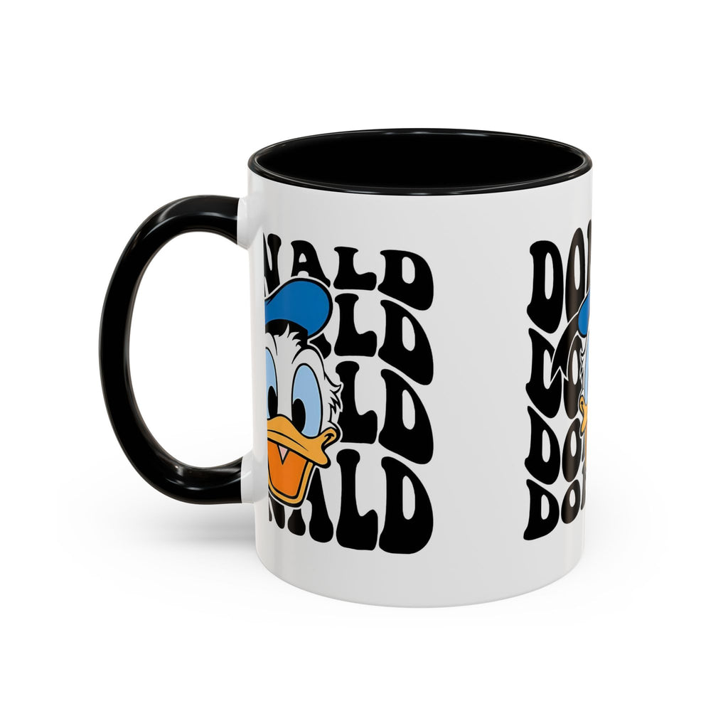 Donald Duck Accent Coffee Mug — Retro Character Face & Repeating "Donald" Text, 11/15oz