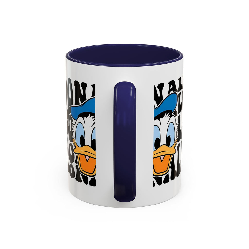 Donald Duck Accent Coffee Mug — Retro Character Face & Repeating "Donald" Text, 11/15oz