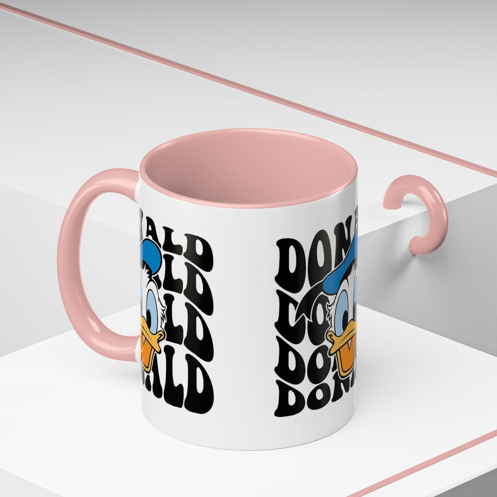 Donald Duck Accent Coffee Mug — Retro Character Face & Repeating "Donald" Text, 11/15oz