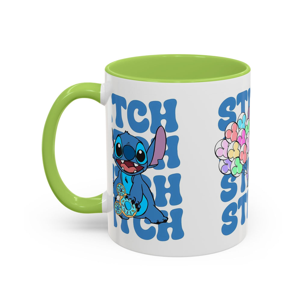 Stitch Holding Heart Balloons Accent Coffee Mug — Cute Disney Lilo & Stitch Gift (11/15oz)