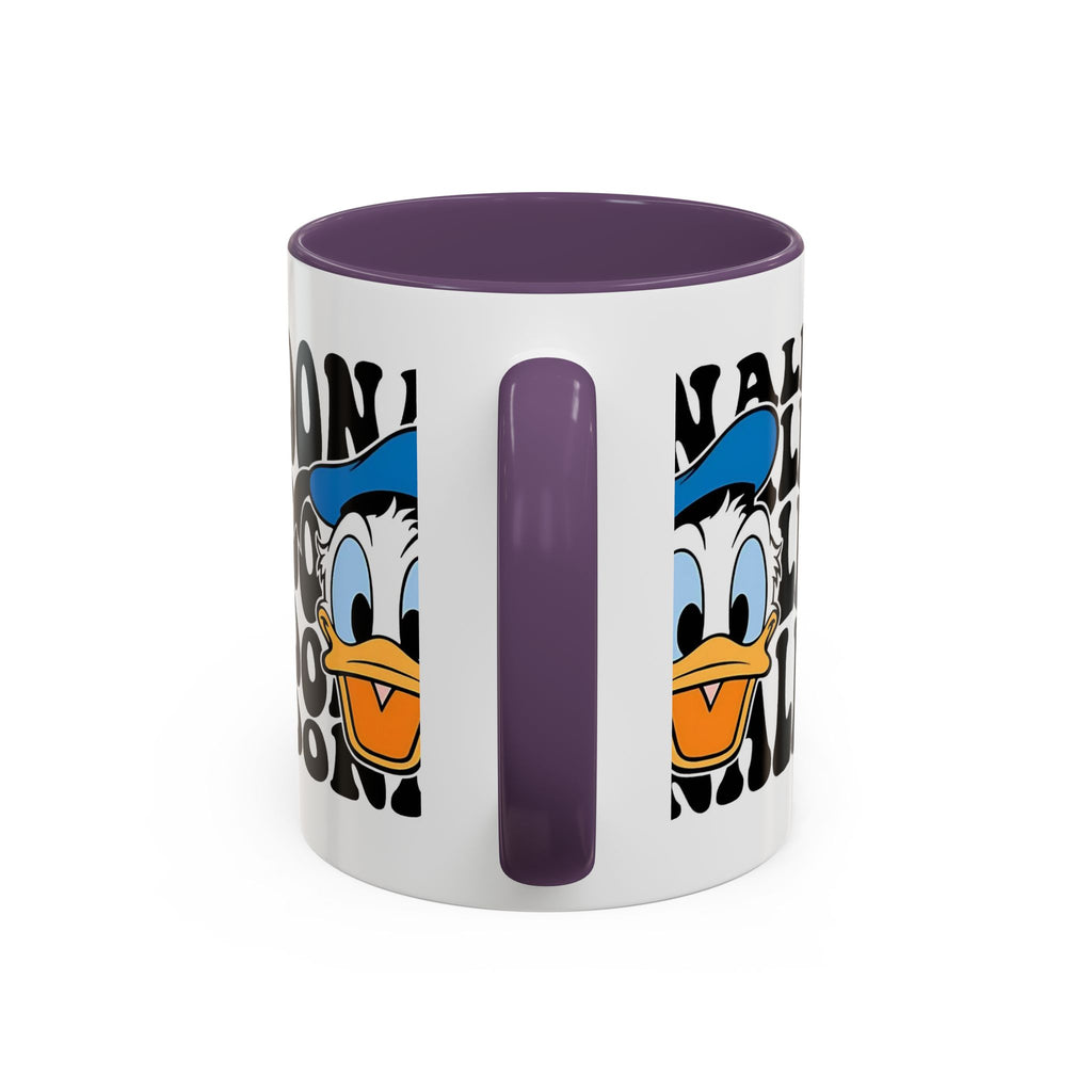 Donald Duck Accent Coffee Mug — Retro Character Face & Repeating "Donald" Text, 11/15oz