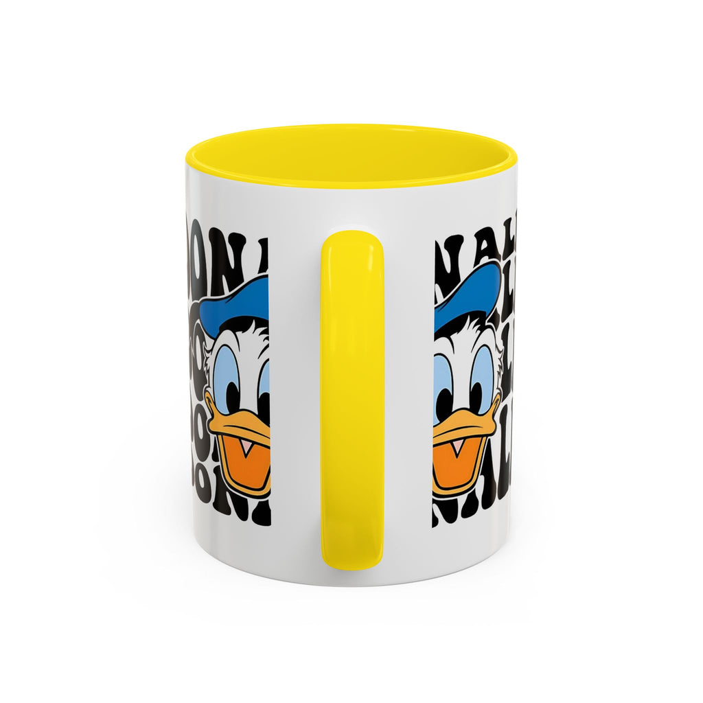 Donald Duck Accent Coffee Mug — Retro Character Face & Repeating "Donald" Text, 11/15oz