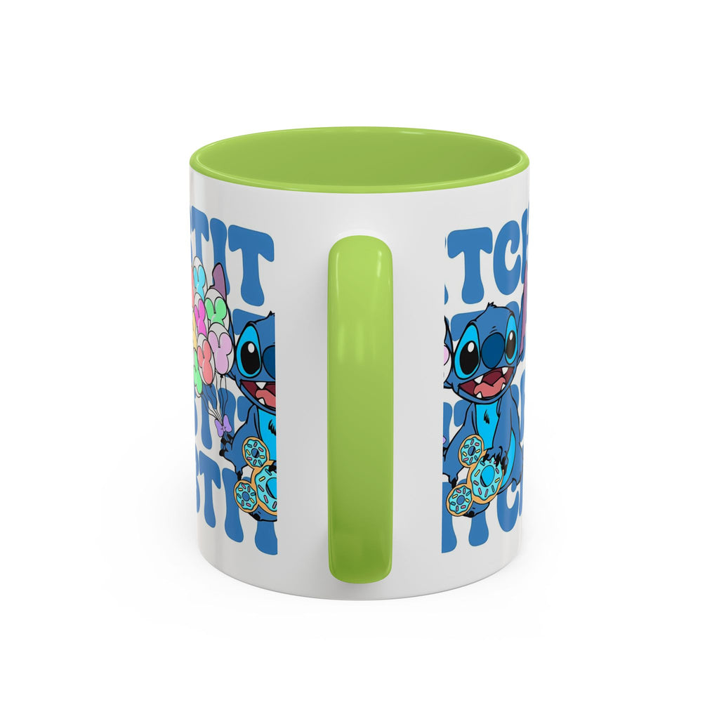 Stitch Holding Heart Balloons Accent Coffee Mug — Cute Disney Lilo & Stitch Gift (11/15oz)