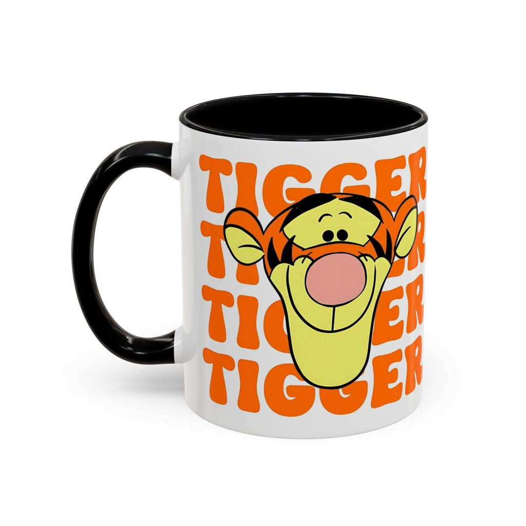 Tigger Coffee Mug — Cute Tigger Face with Retro Orange Text (11/15oz Accent Mug)