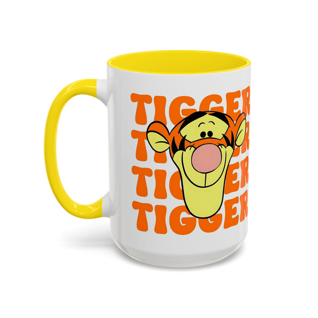 Tigger Coffee Mug — Cute Tigger Face with Retro Orange Text (11/15oz Accent Mug)