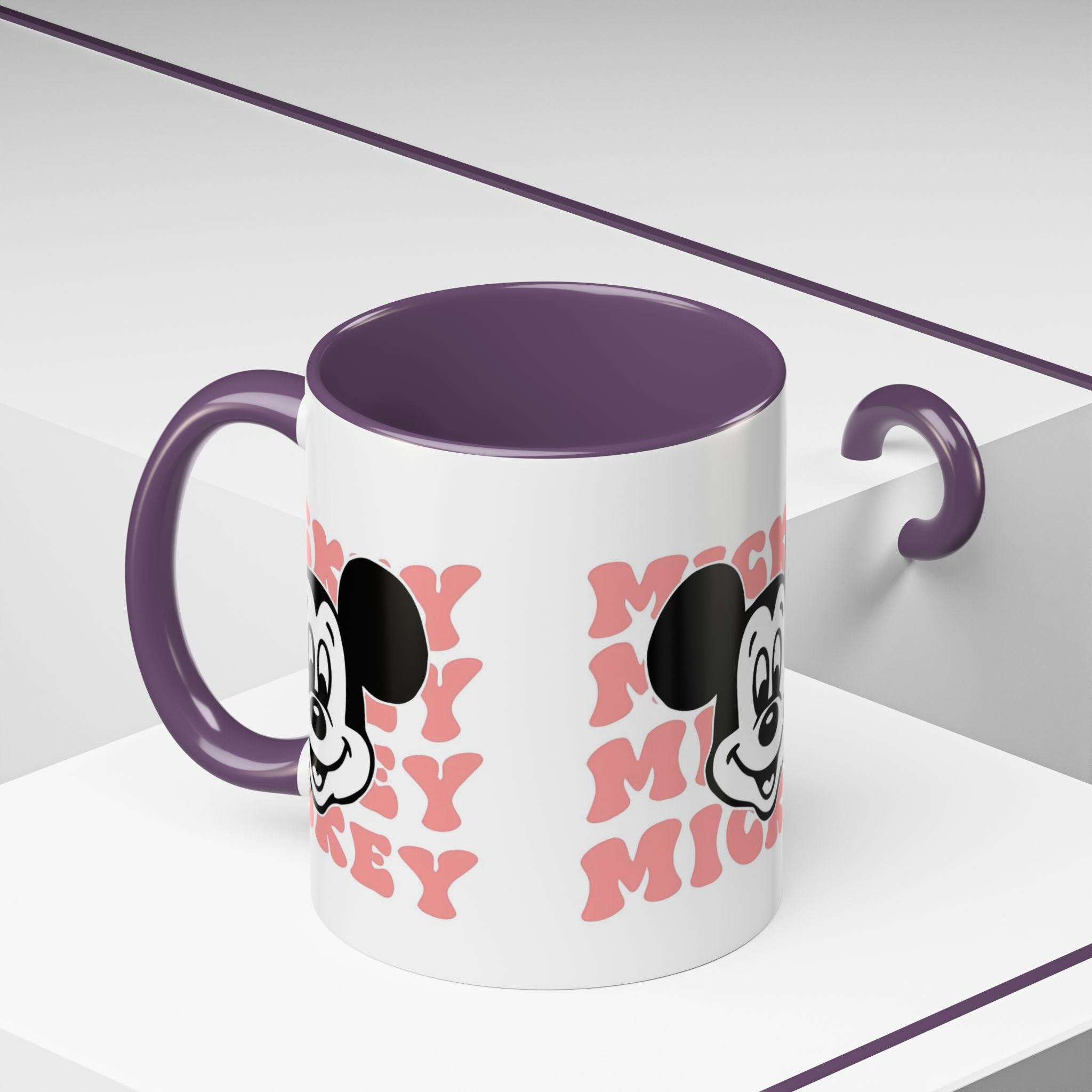 Retro Cartoon Character Coffee Mug – Vintage Face & Repeating Text Accent