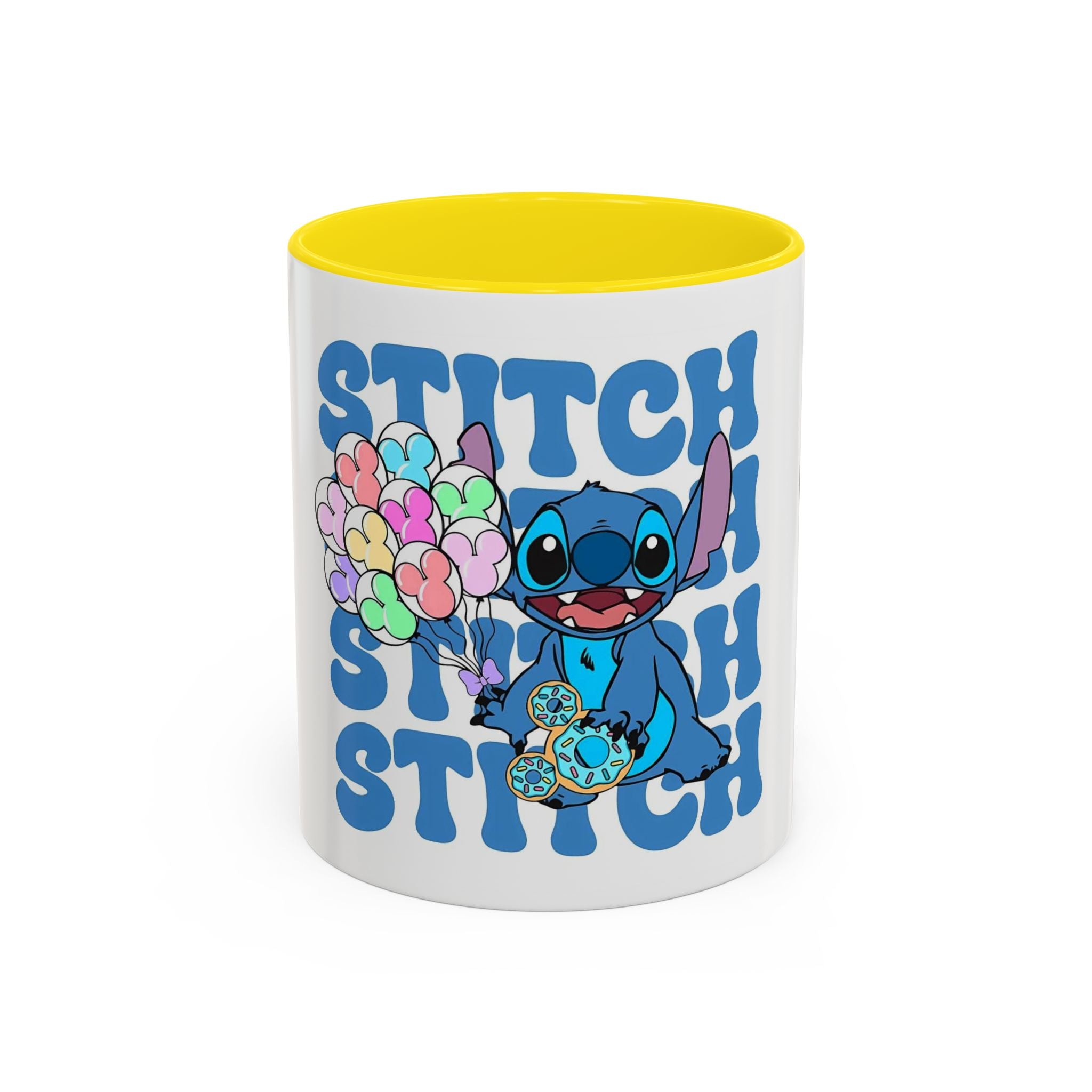 Stitch Holding Heart Balloons Accent Coffee Mug — Cute Disney Lilo & Stitch Gift (11/15oz)