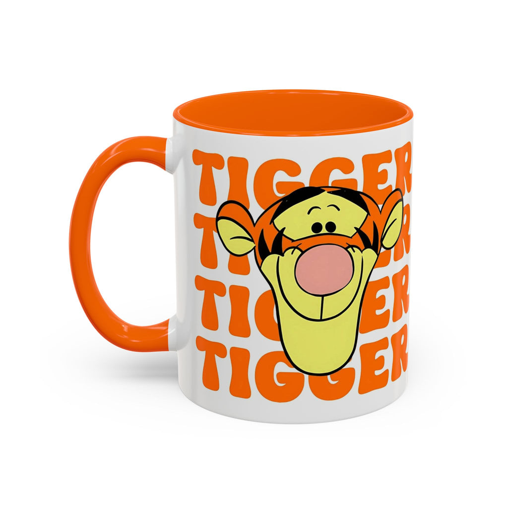 Tigger Coffee Mug — Cute Tigger Face with Retro Orange Text (11/15oz Accent Mug)