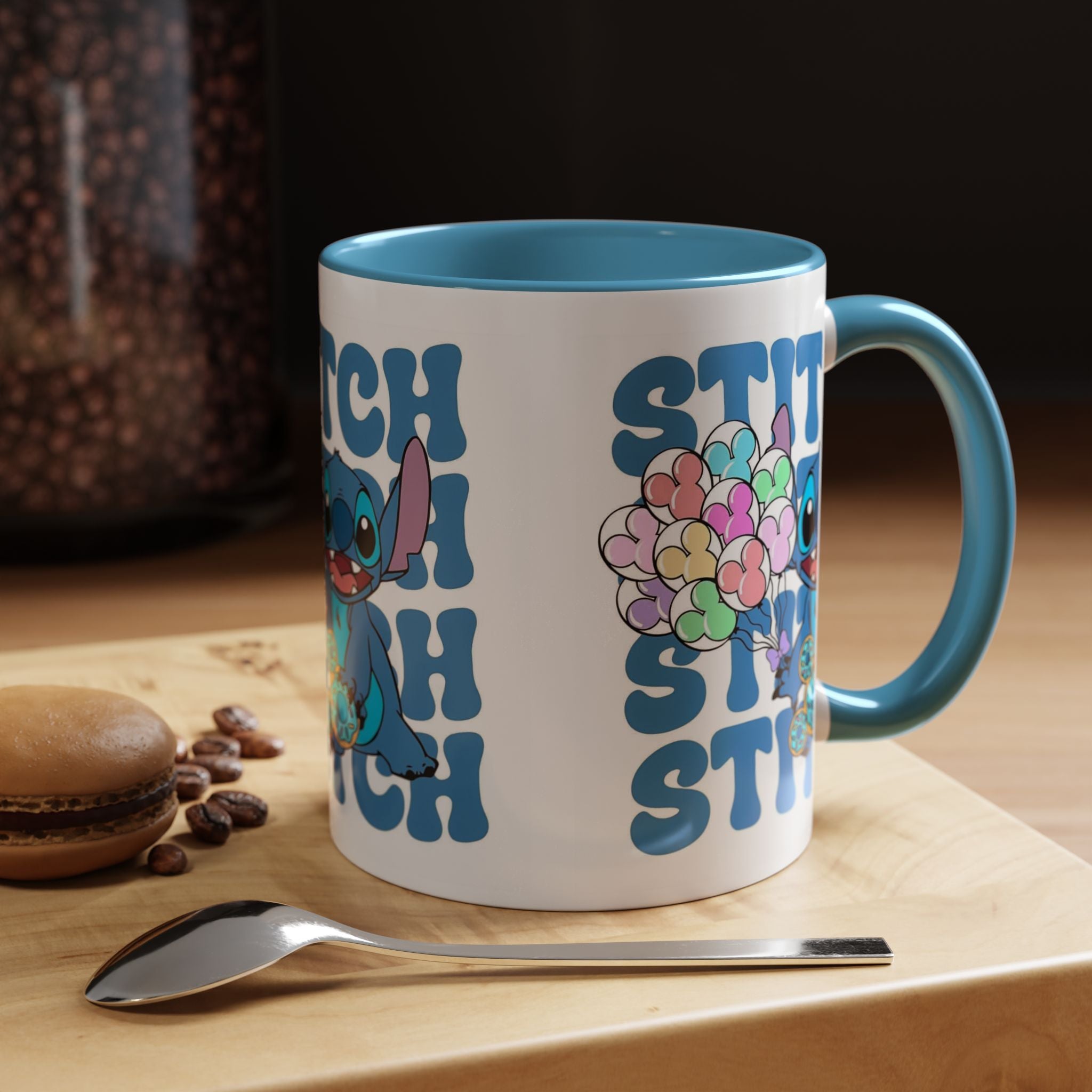 Stitch Holding Heart Balloons Accent Coffee Mug — Cute Disney Lilo & Stitch Gift (11/15oz)