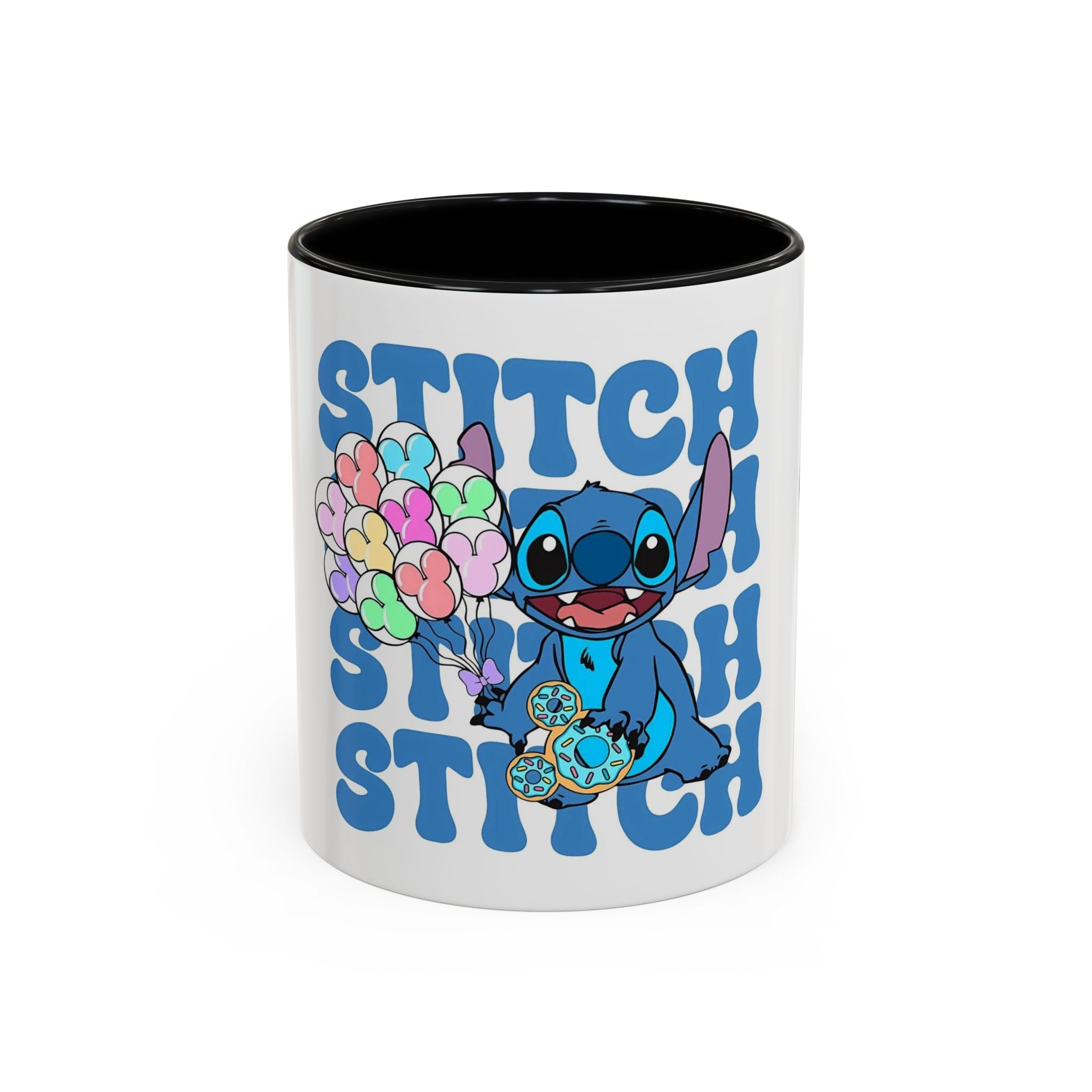 Stitch Holding Heart Balloons Accent Coffee Mug — Cute Disney Lilo & Stitch Gift (11/15oz)