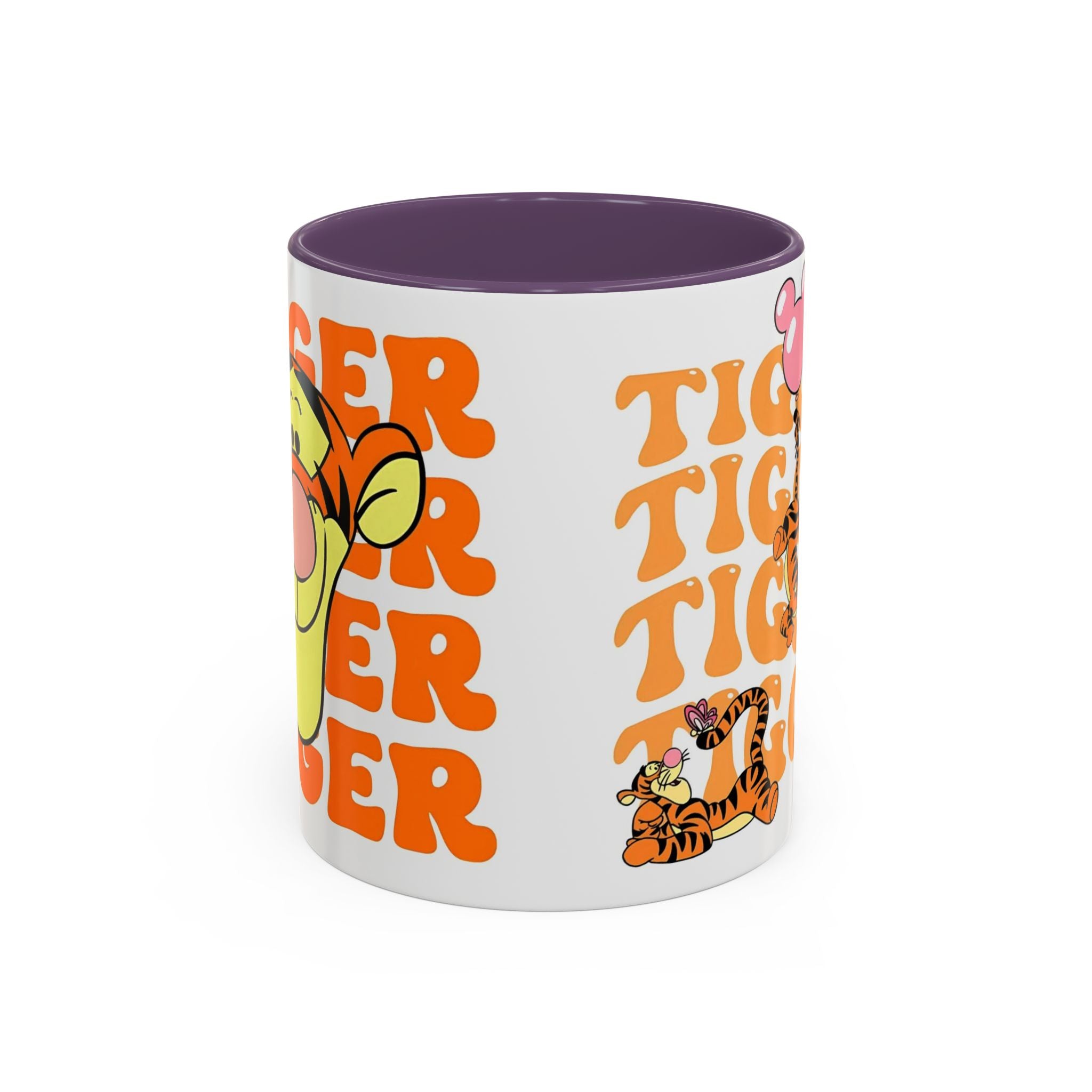 Tigger Coffee Mug — Cute Tigger Face with Retro Orange Text (11/15oz Accent Mug)
