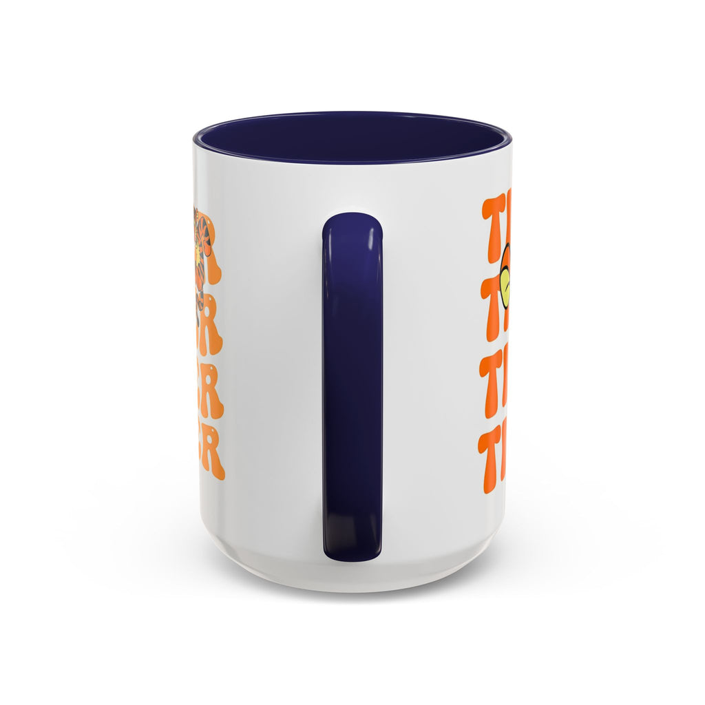 Tigger Coffee Mug — Cute Tigger Face with Retro Orange Text (11/15oz Accent Mug)